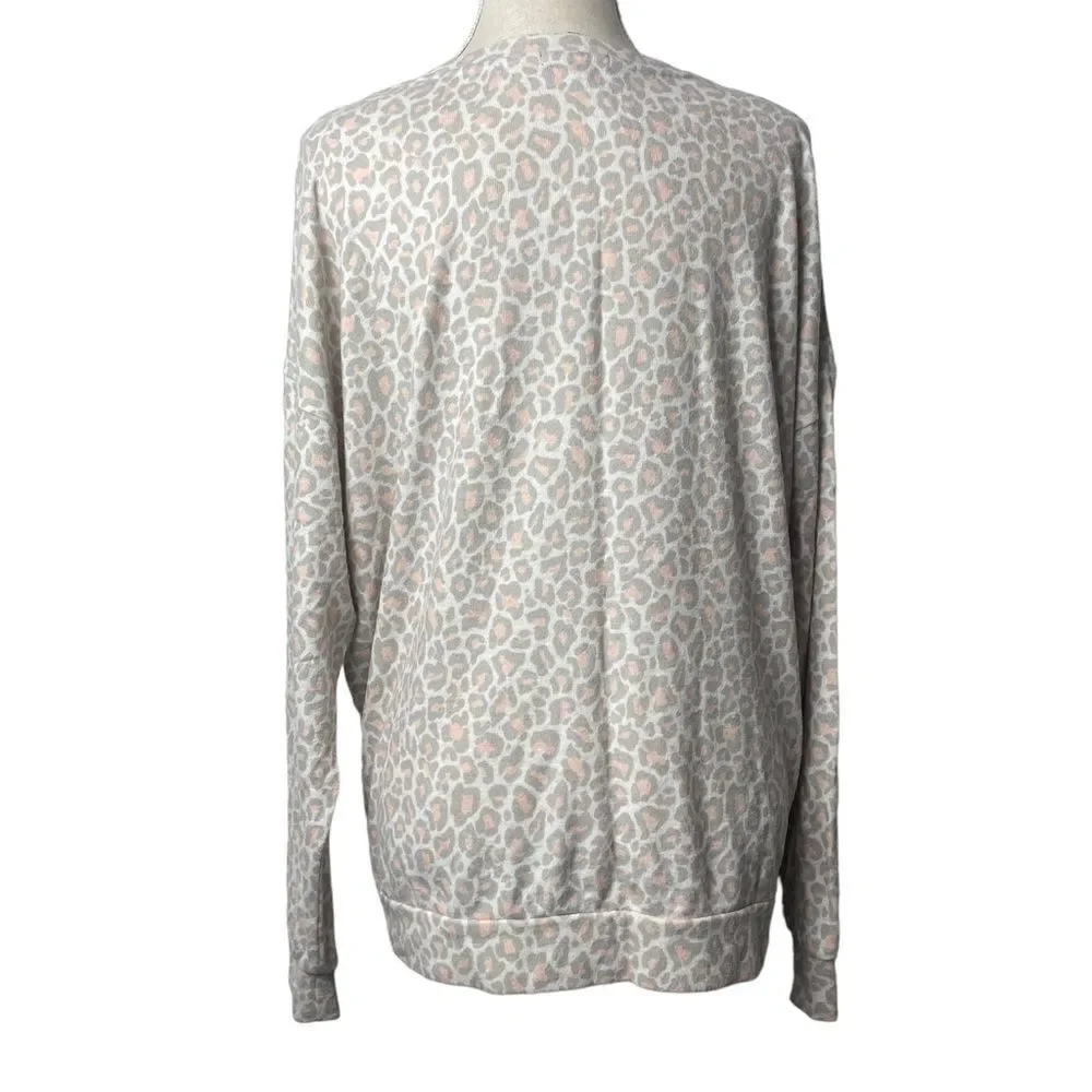 Aqua Lounge Beige Pink Cheetah Animal Print Long Sleeve Crewneck Pullover XL